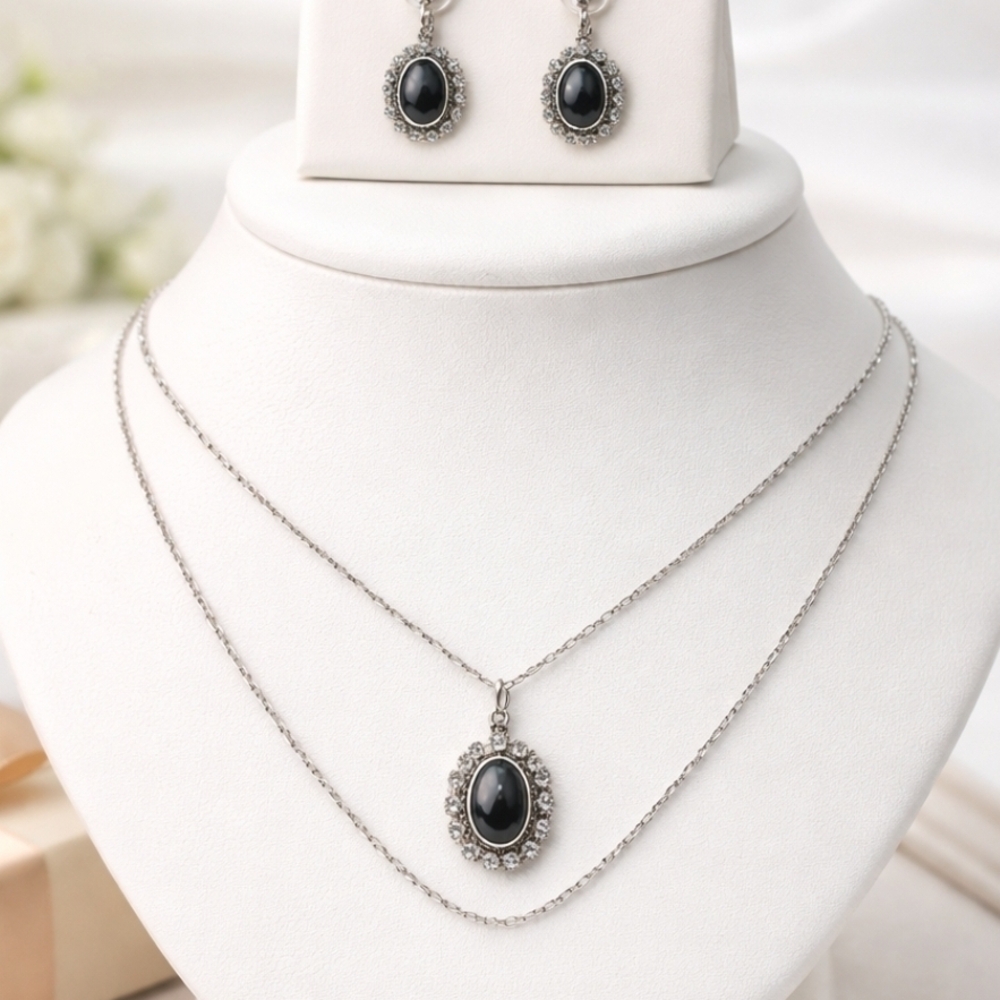Elegant Black Onyx Necklace & Earring Set